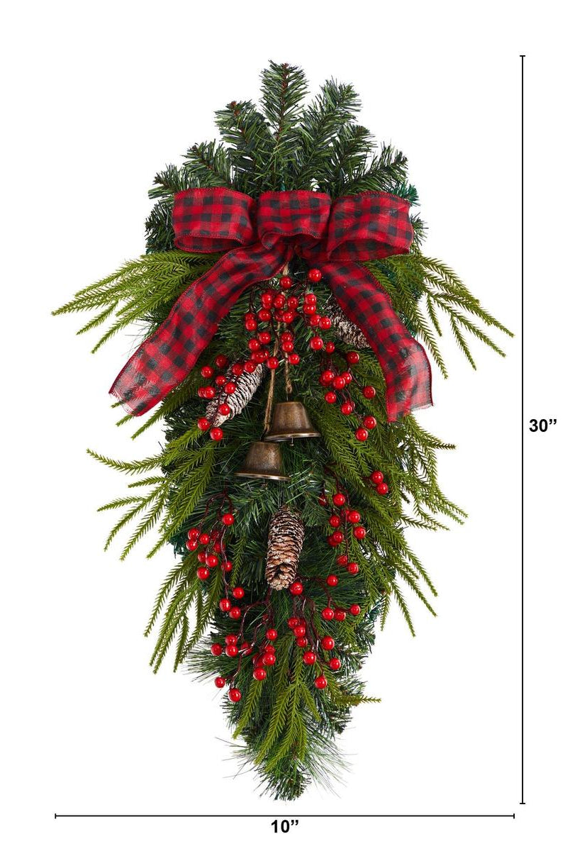 Shop For 24” Holiday Christmas Pine Cones, Berry and Bells Wreath
