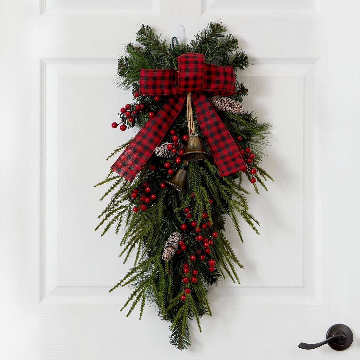 Shop For 24” Holiday Christmas Pine Cones, Berry and Bells Wreath