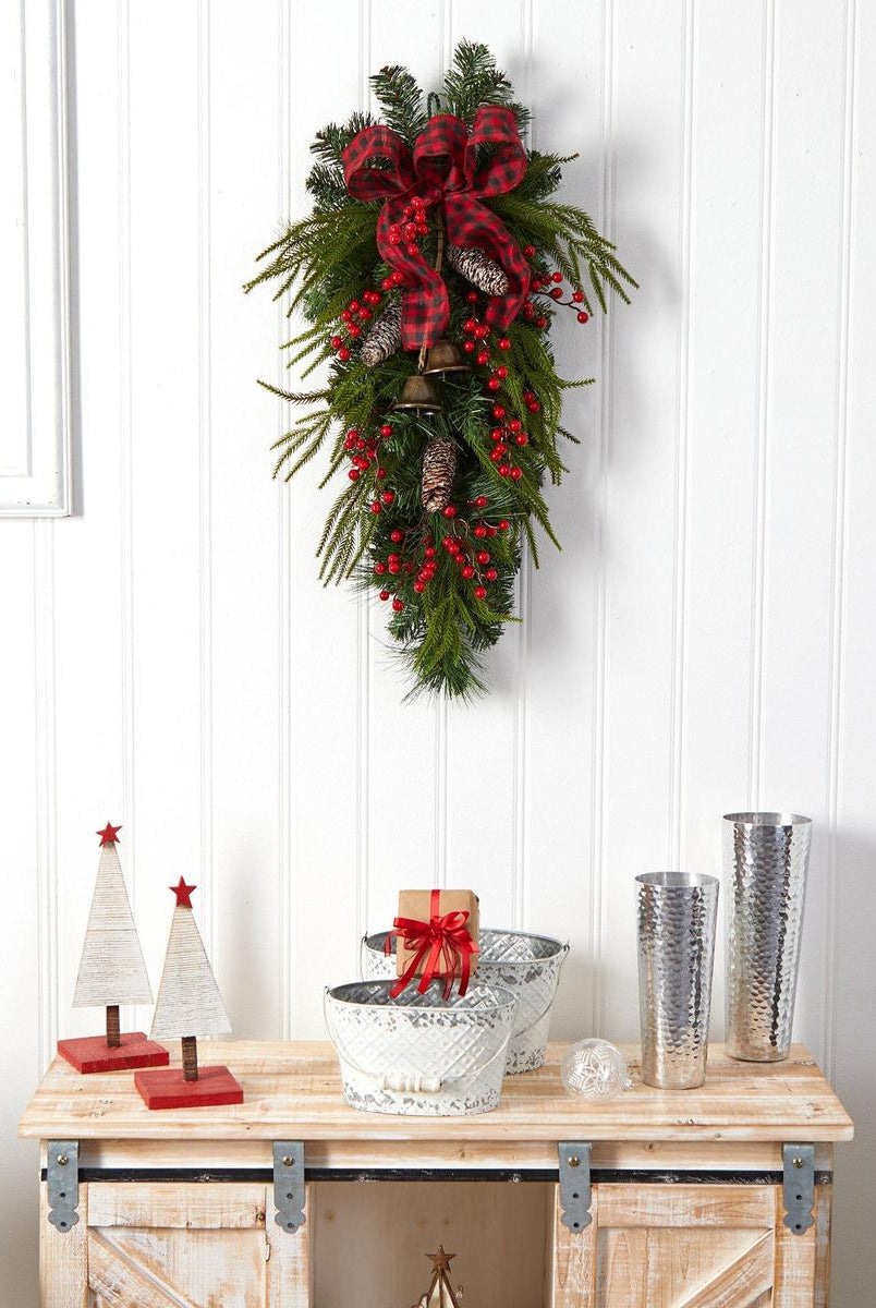 Shop For 24” Holiday Christmas Pine Cones, Berry and Bells Wreath