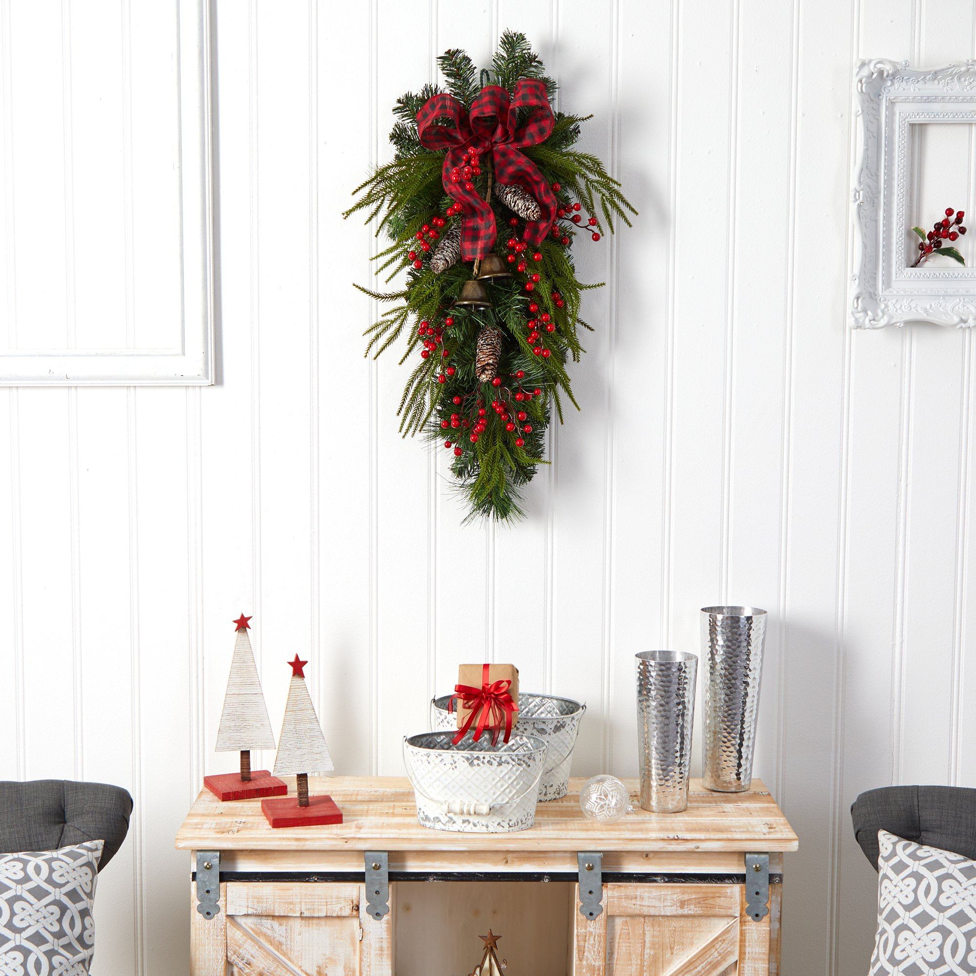 Shop For 24” Holiday Christmas Pine Cones, Berry and Bells Wreath
