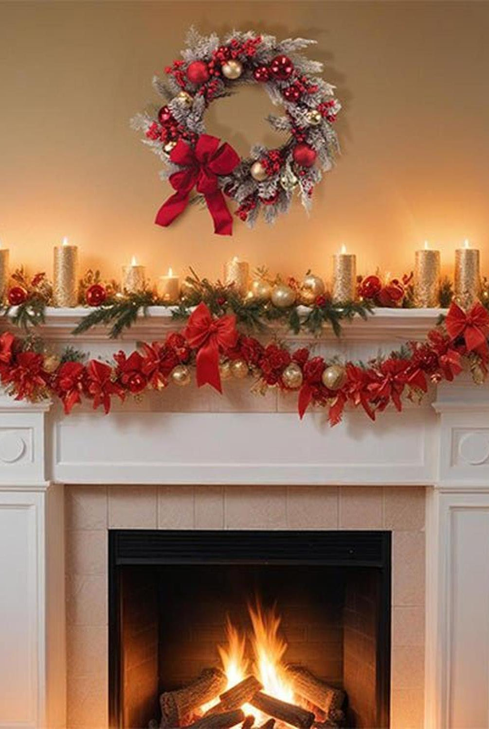 24" Holiday Splendor Red And Gold Aspen Wreath