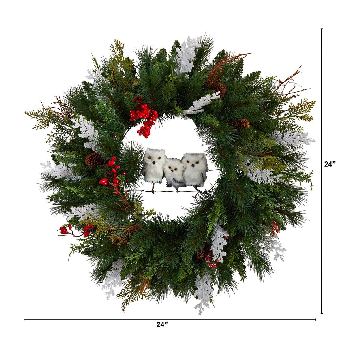 Shop For 24” Holiday Winter Owl Family Pinecone Berry Christmas Artificial Wreath