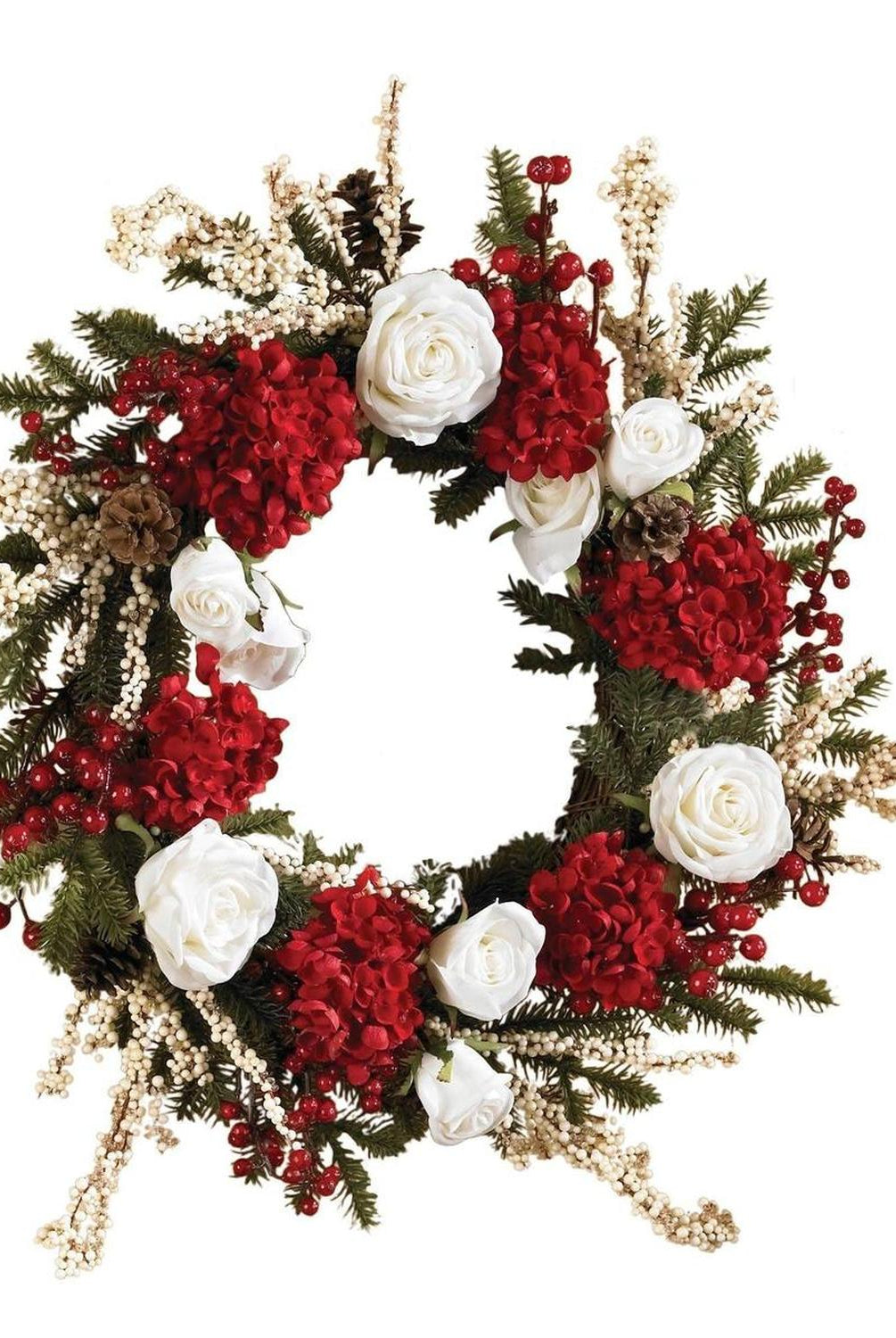 24" Hydrangea w/White Roses Wreath"