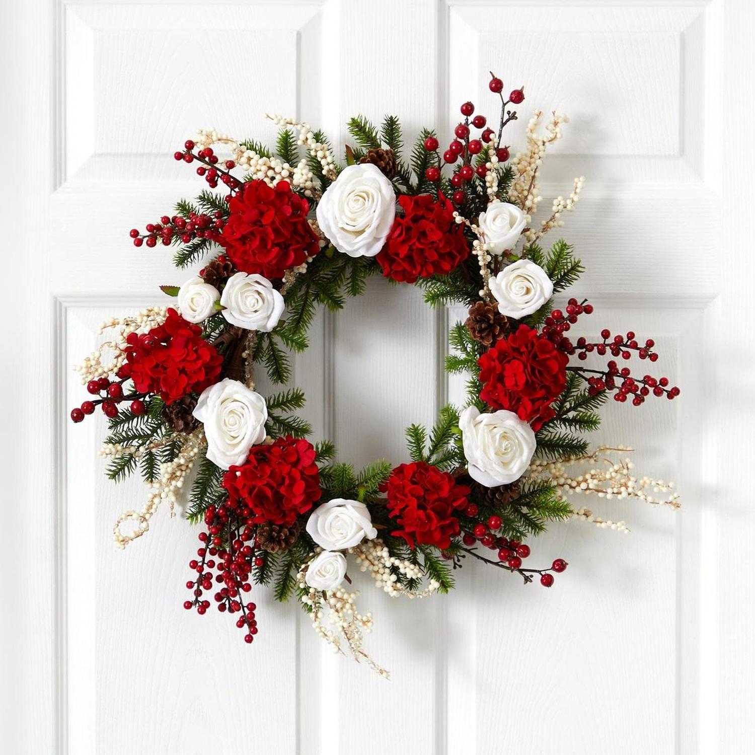 Shop For 24" Hydrangea w/White Roses Wreath