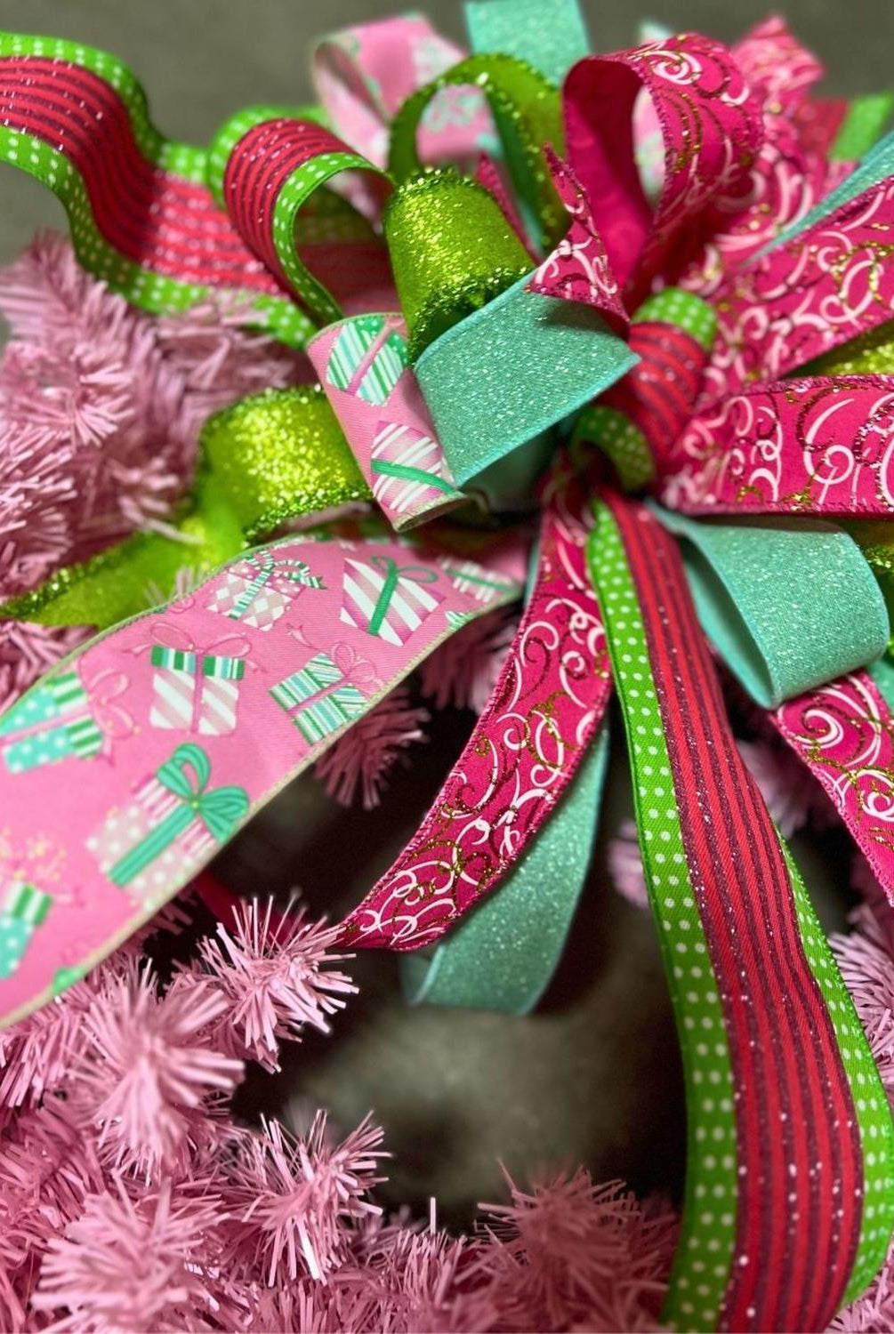 24" Pine Wreath With Bow: Pink