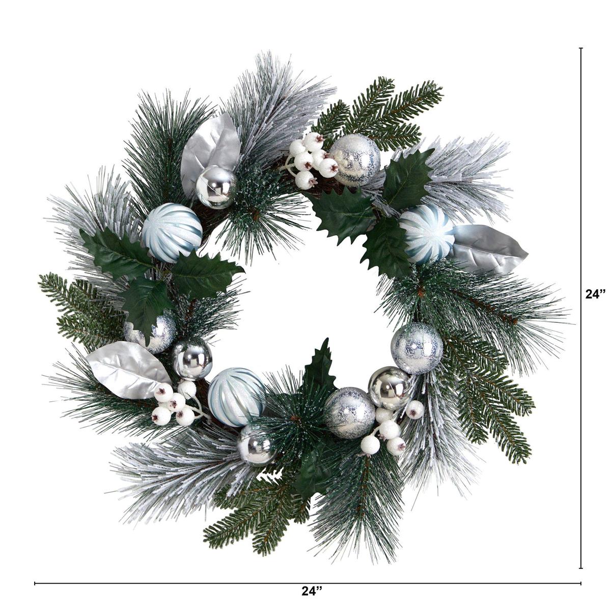 Shop For 24” Pinecones and Berries Wreath with Silver Ornaments