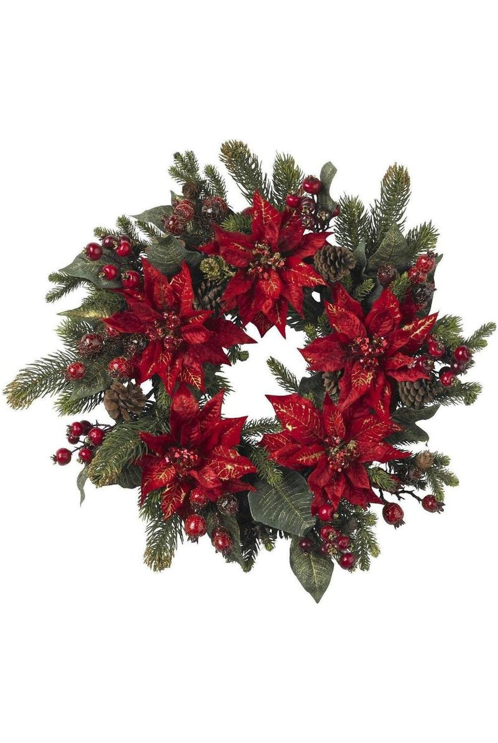 24" Poinsettia & Berry Wreath"