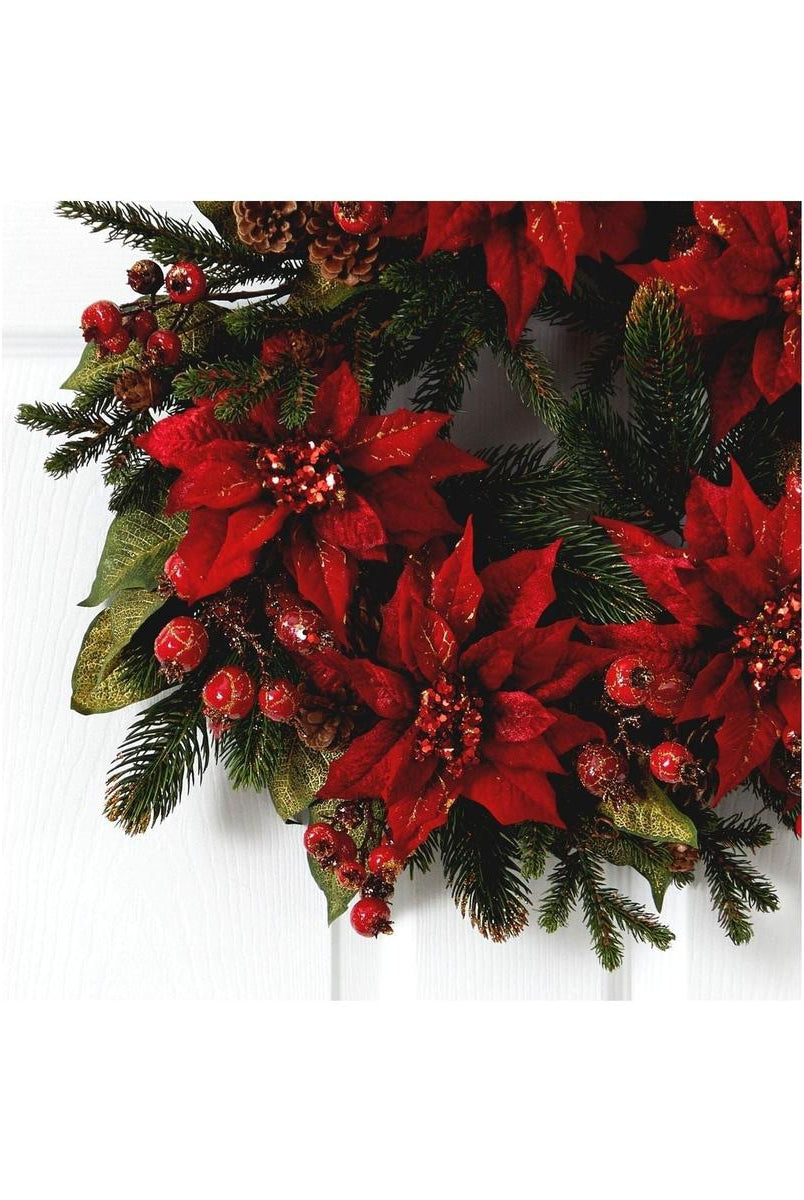 Shop For 24" Poinsettia & Berry Artificial Wreath