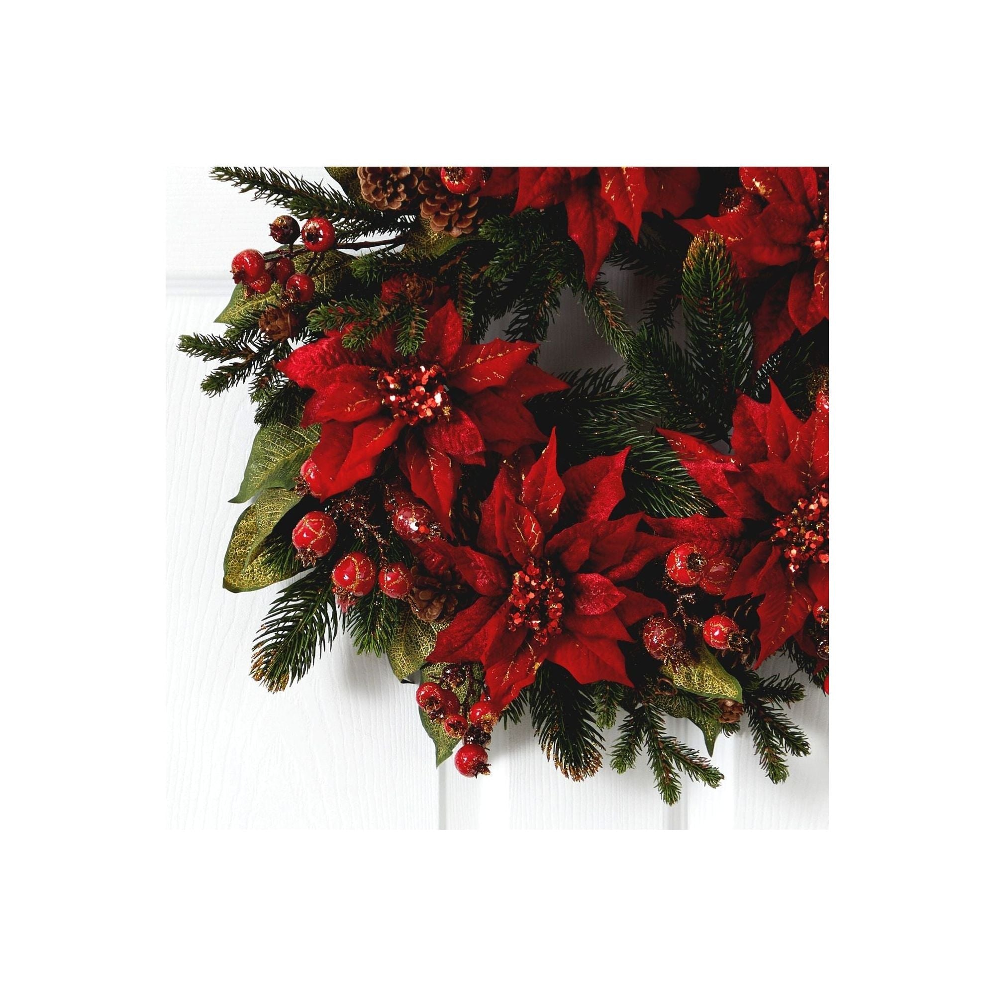 Shop For 24" Poinsettia & Berry Artificial Wreath