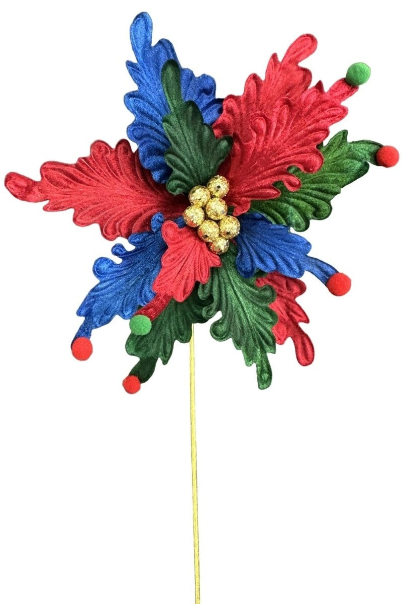 Shop For 24" Poinsettia Stem: Red, Blue & Green