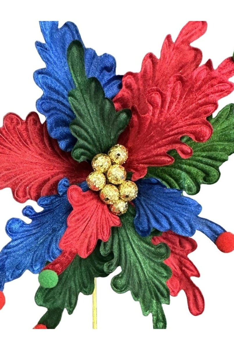 Shop For 24" Poinsettia Stem: Red, Blue & Green