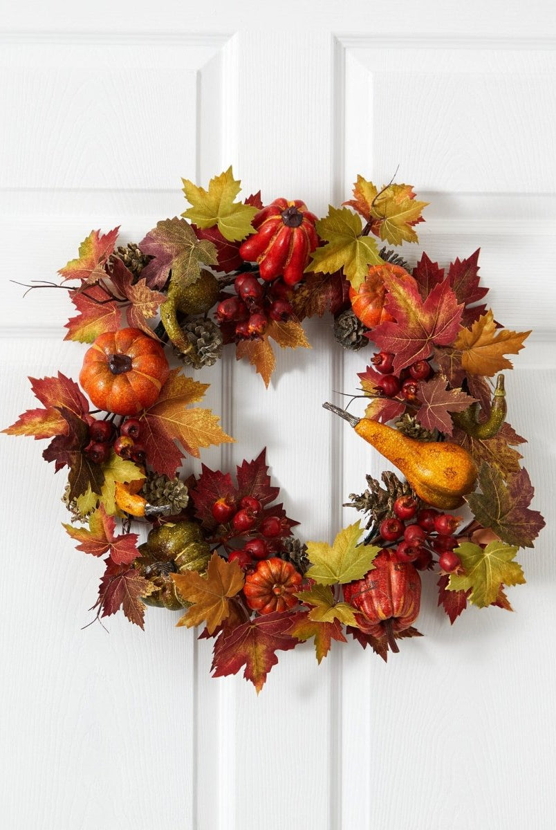 Shop For 24” Pumpkin, Gourd, Berry and Maple Leaf Wreath
