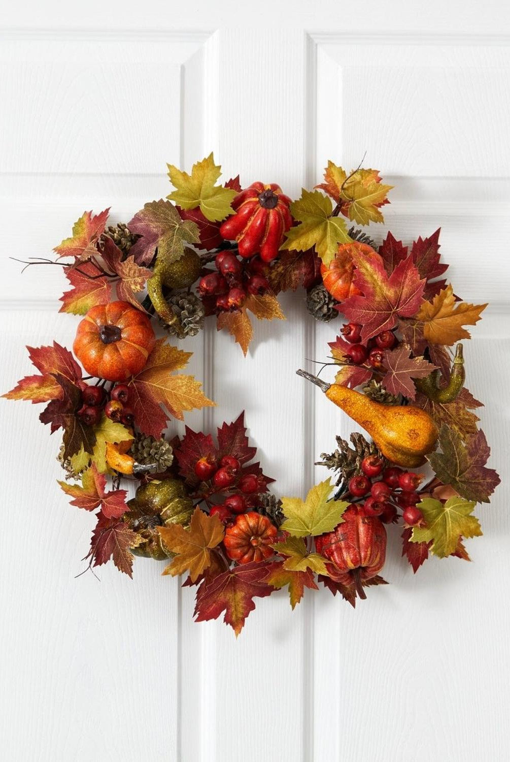 24” Pumpkin, Gourd, Berry and Maple Leaf Wreath