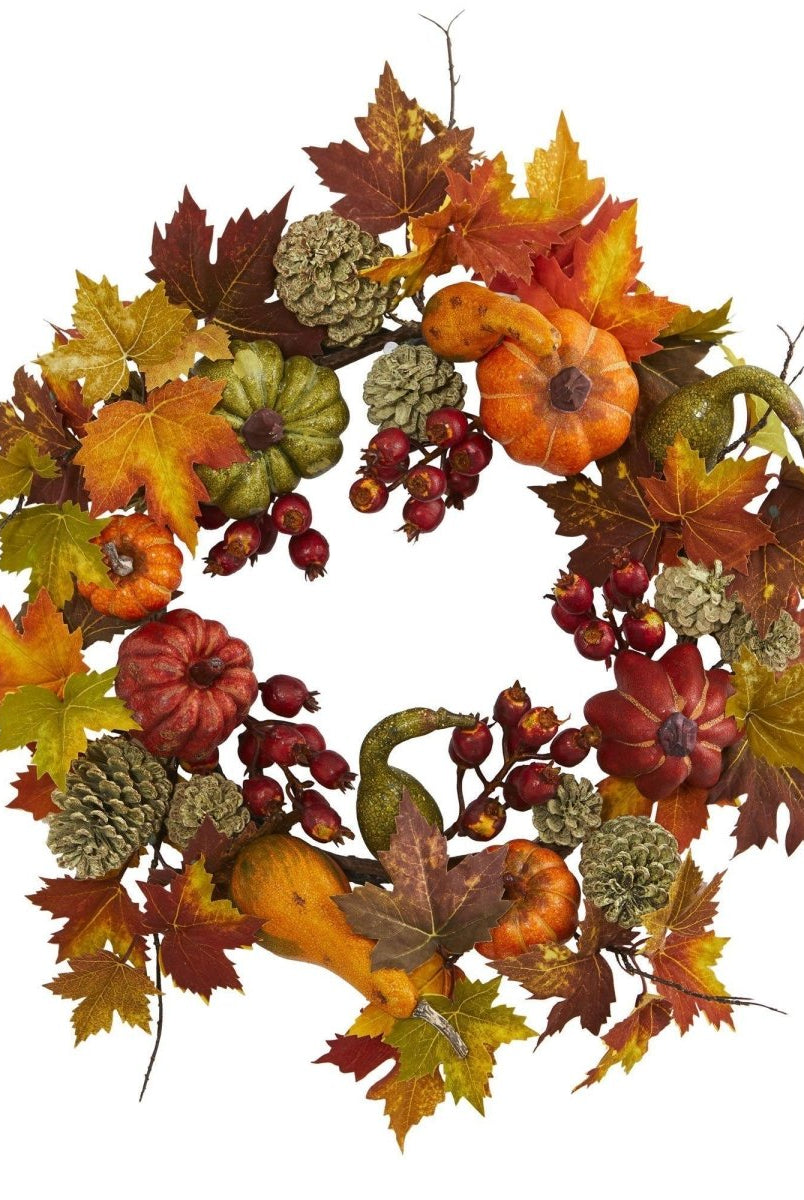 Shop For 24” Pumpkin, Gourd, Berry and Maple Leaf Wreath