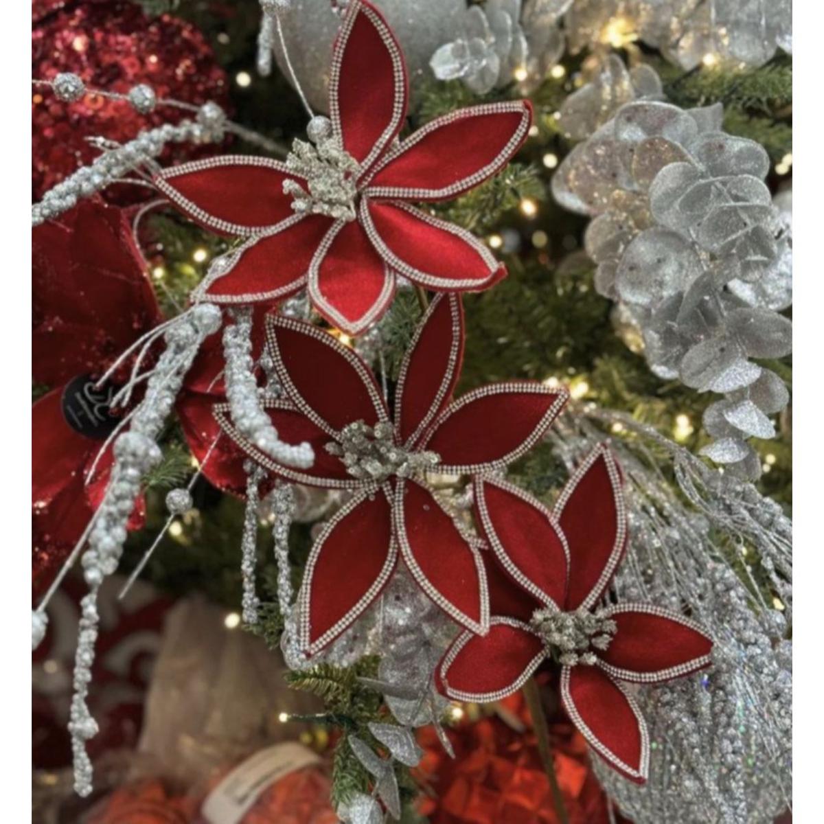 Shop For 24" Triple Velvet Jewel Poinsettia Stem: Red