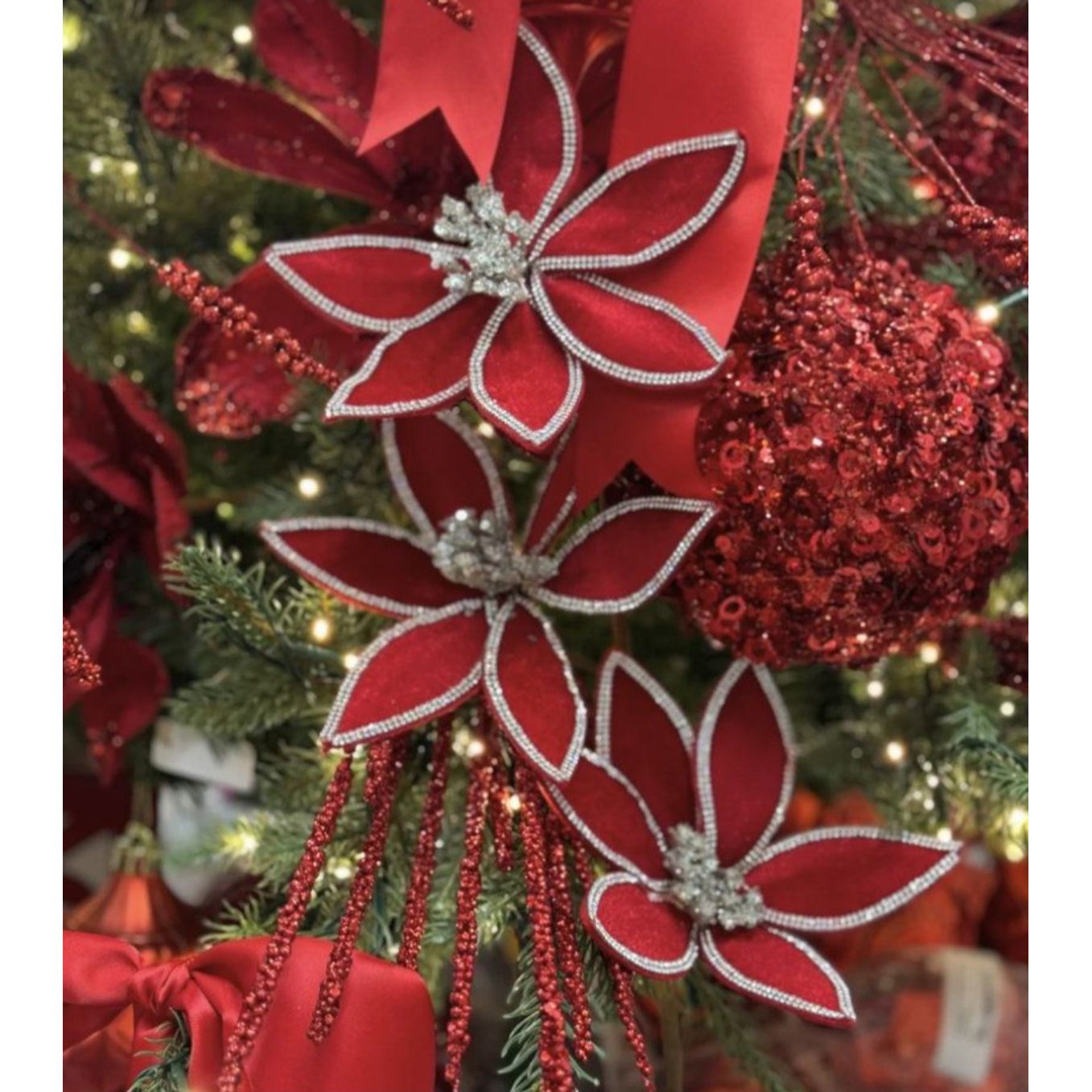 Shop For 24" Triple Velvet Jewel Poinsettia Stem: Red