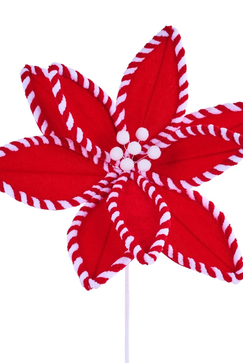 Shop For 24in Velvet Poinsettia Stem: Red/White