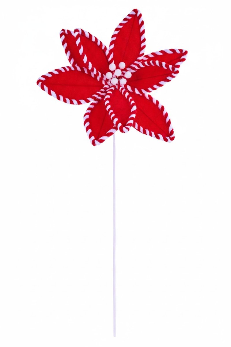 Shop For 24in Velvet Poinsettia Stem: Red/White