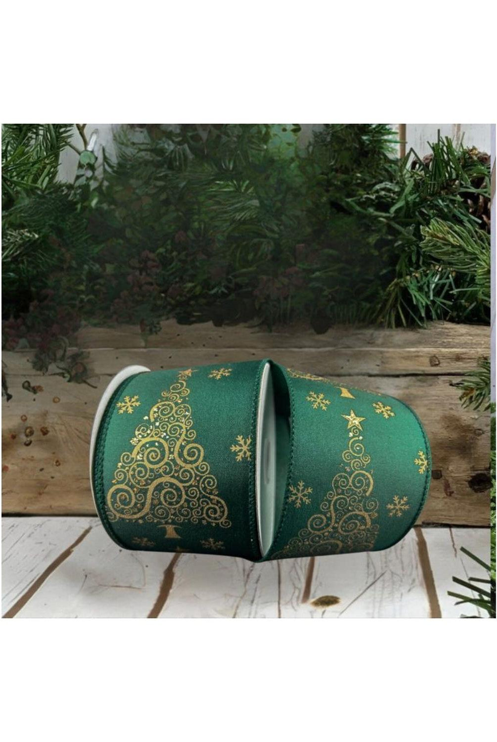 2.5" Abstract Christmas Tree Ribbon: Hunter Green (10 Yards)