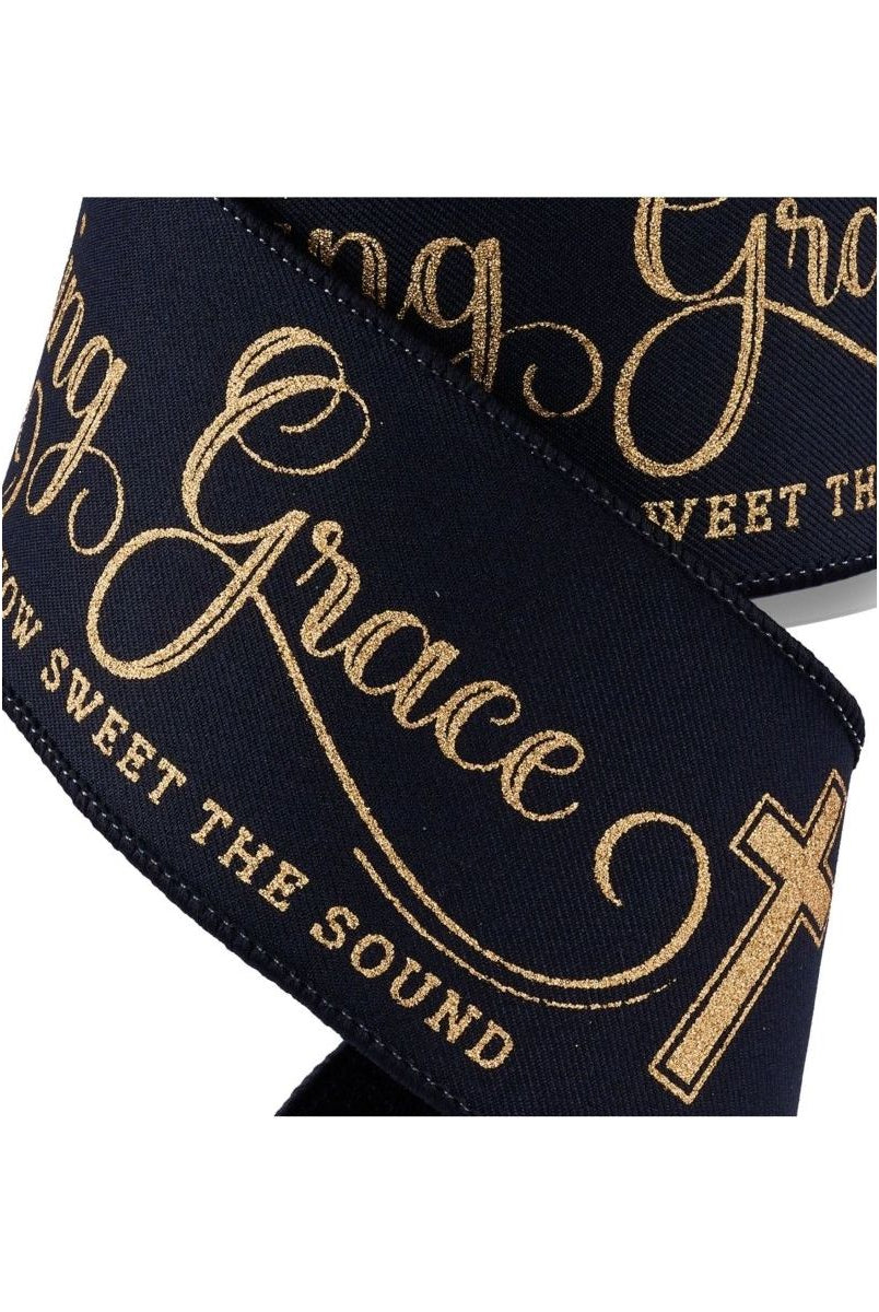 Shop For 2.5" Amazing Grace Ribbon: Black & Gold (10 Yards)