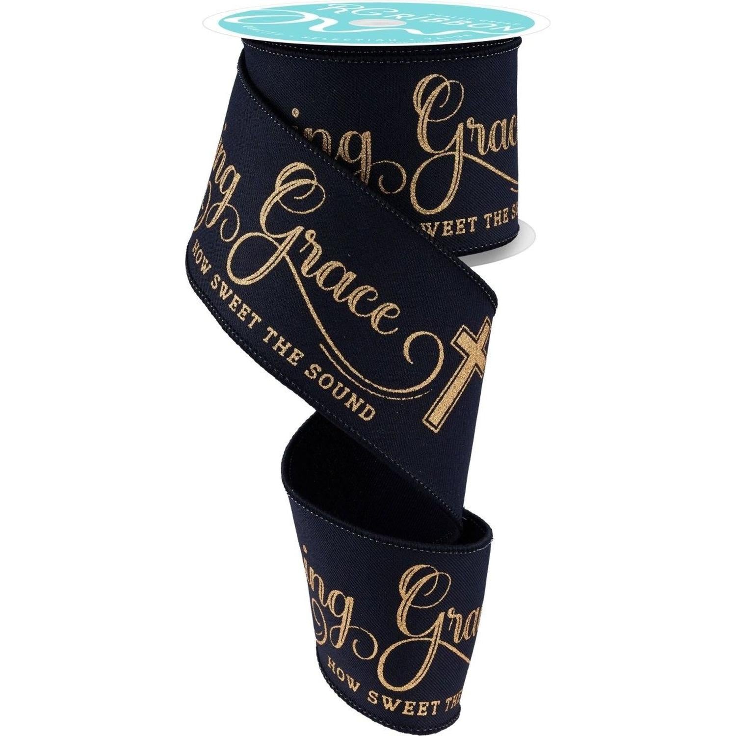 Shop For 2.5" Amazing Grace Ribbon: Black & Gold (10 Yards)