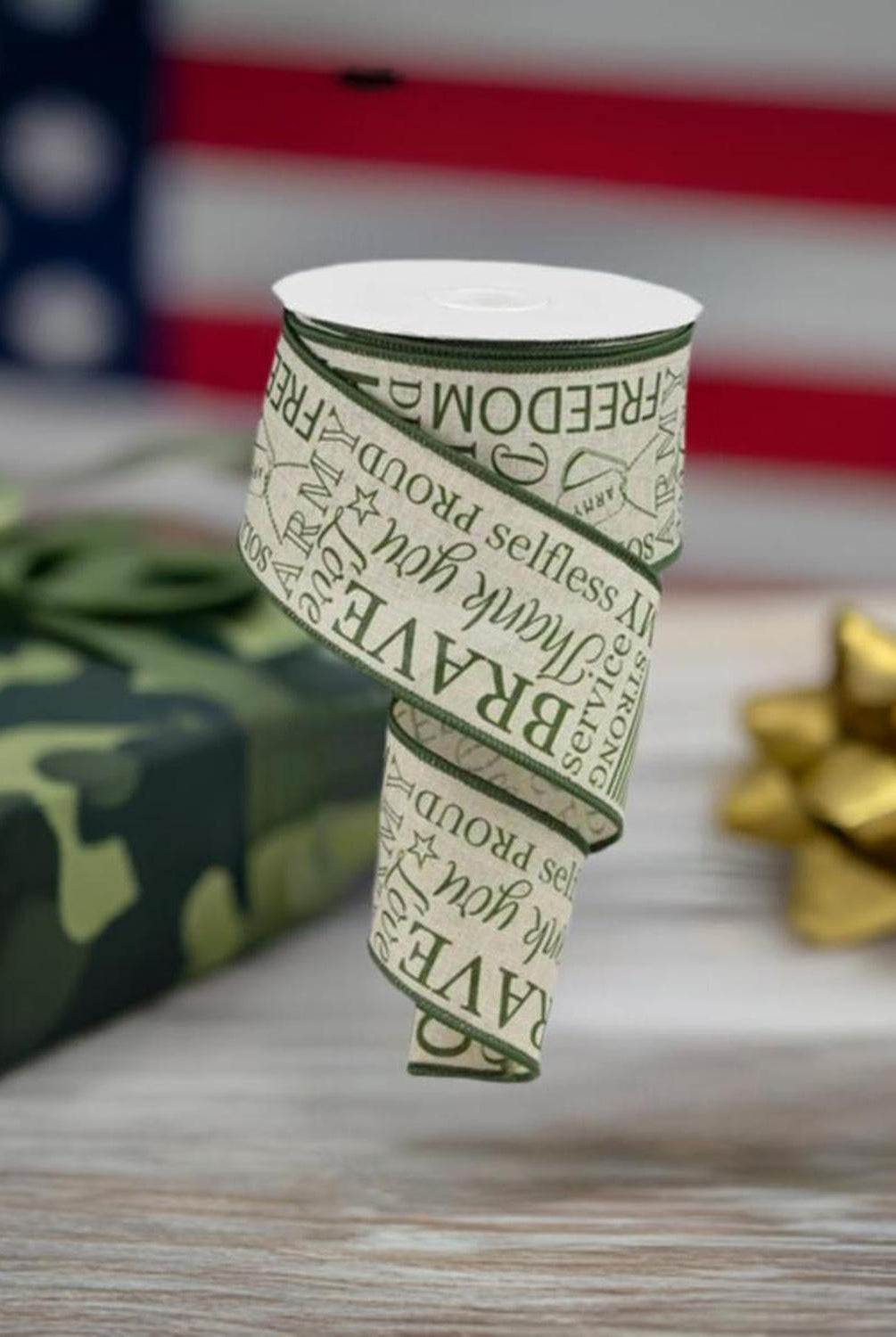 2.5" Army Ribbon: Army Green & Natural (10 Yards)