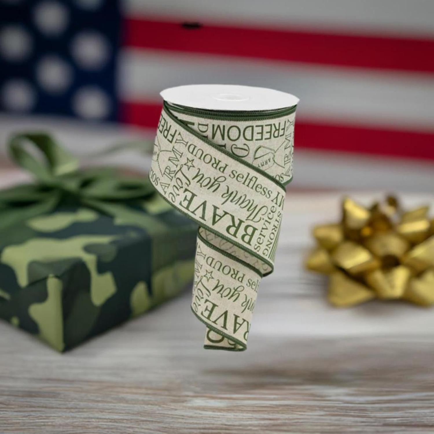 Shop For 2.5" Army Ribbon: Army Green & Natural (10 Yards)