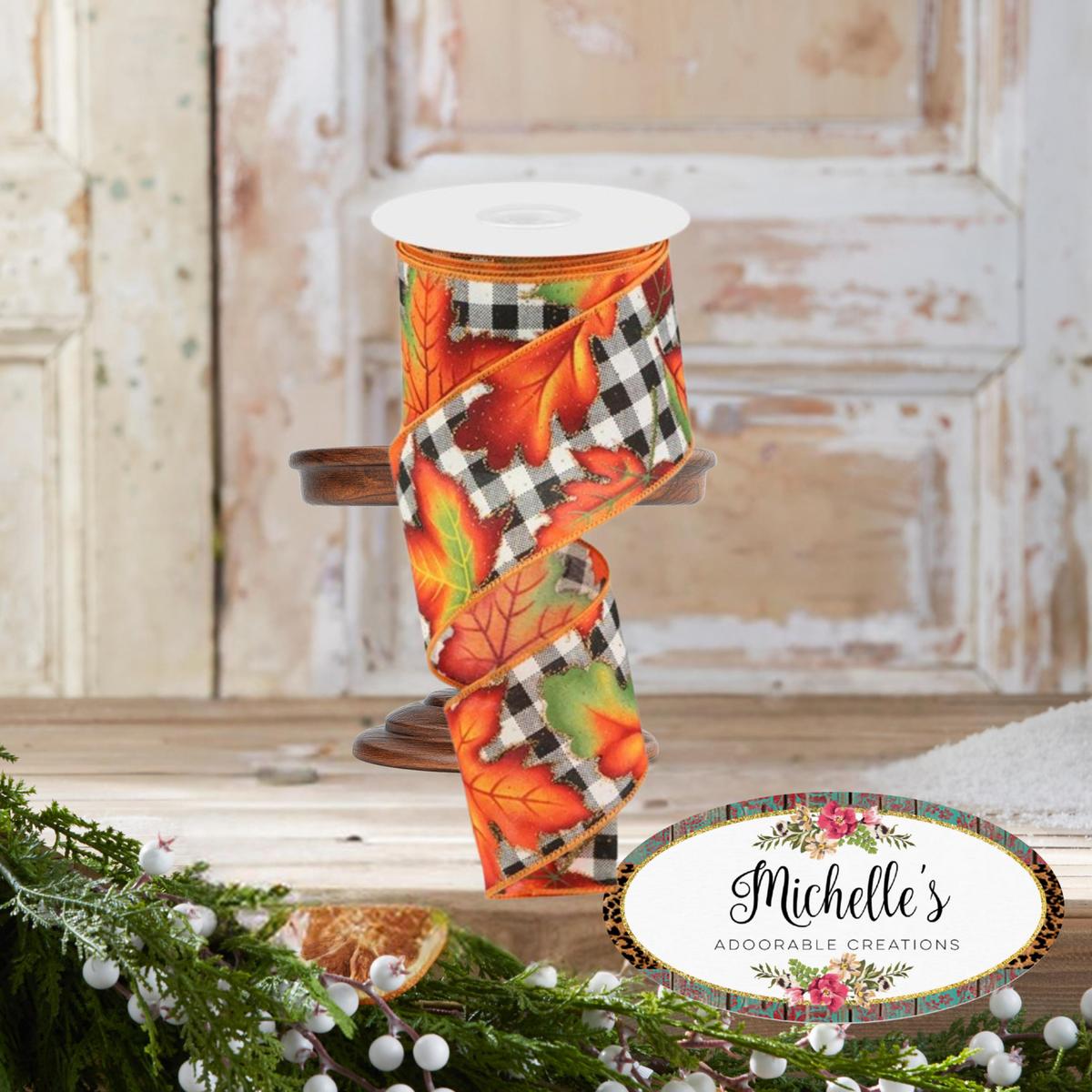 Shop For 2.5" Autumn Leaves Check Ribbon: White/Black (10 Yards)