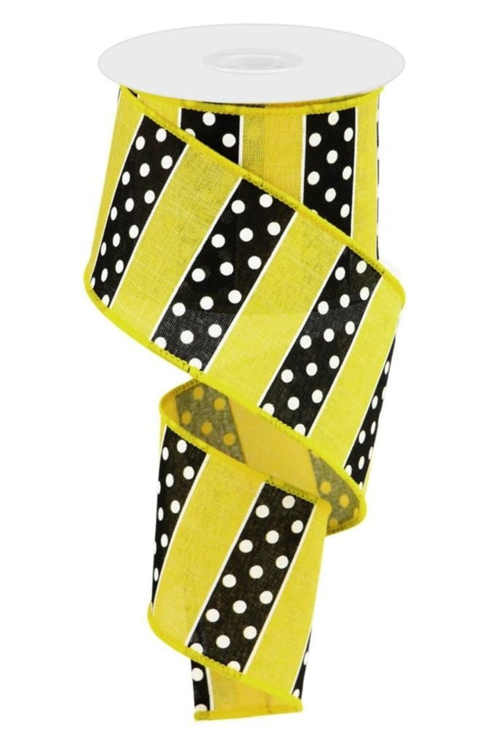 Shop For 2.5" B & W Polka Dot Stripes Ribbon: Sun Yellow (10 Yards)