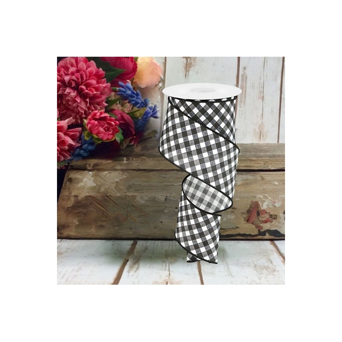 Shop For 2.5" Bias Gingham Ribbon: Black & White (10 Yards)