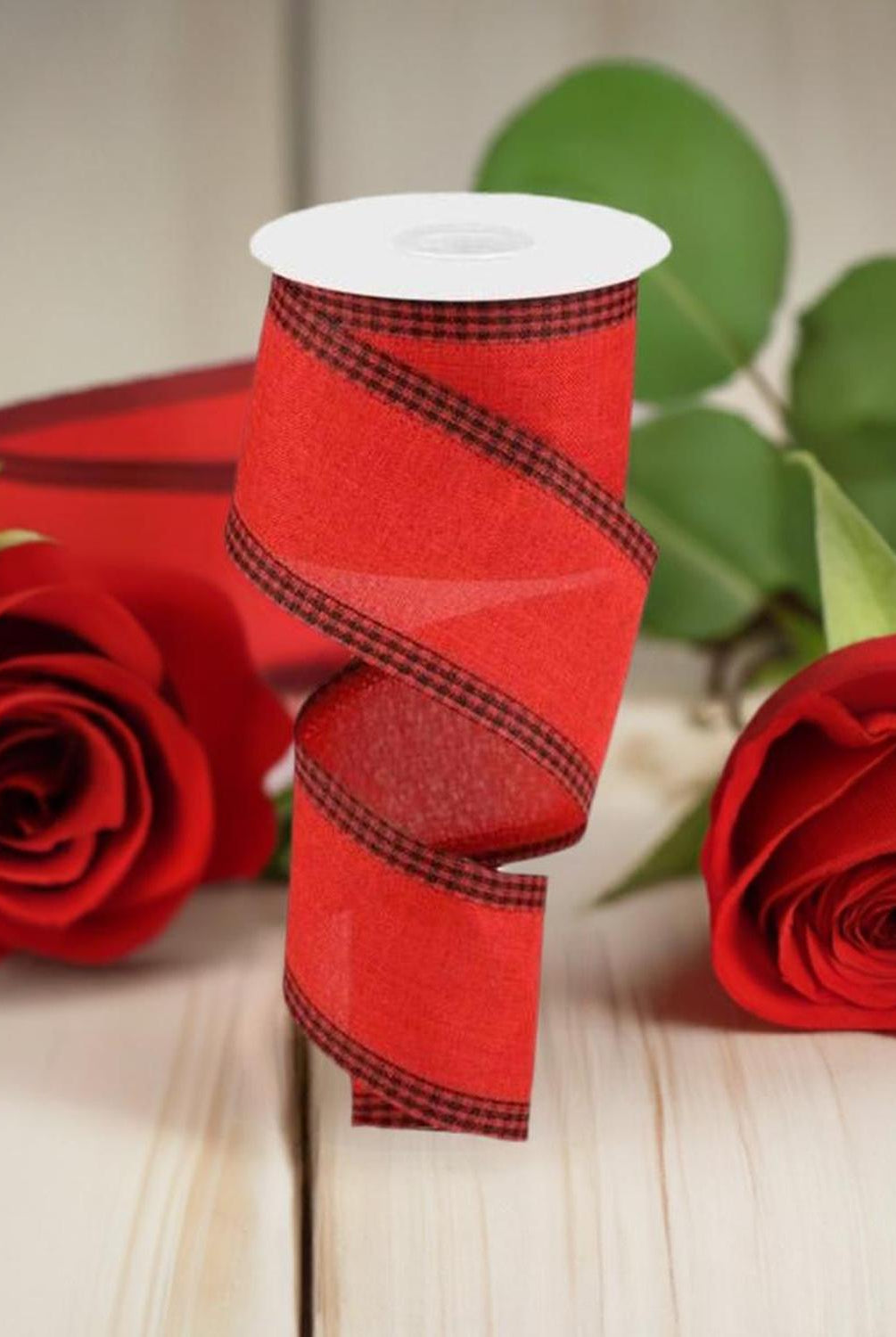 2.5" Black Gingham Edge Ribbon: Red (10 Yards)