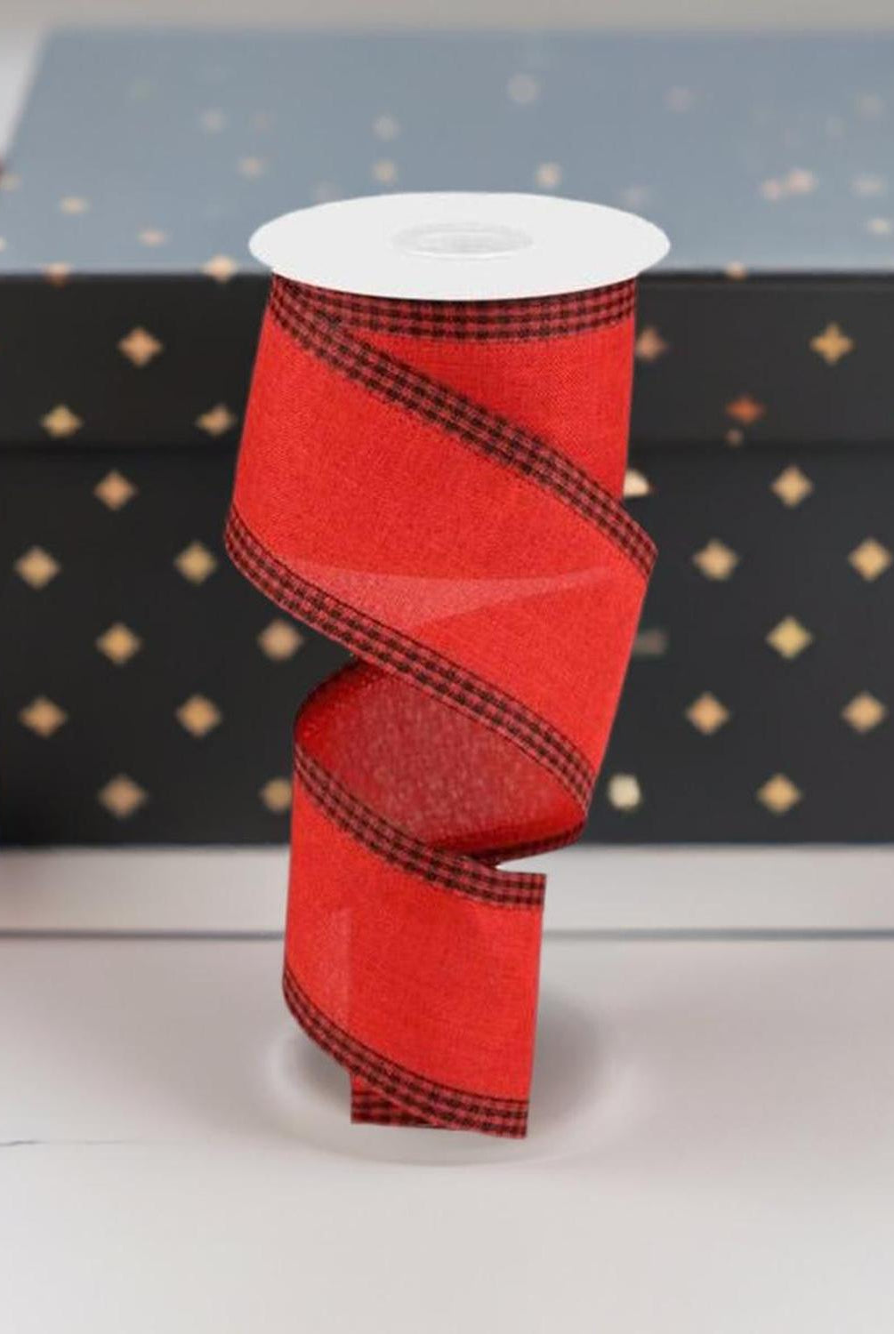 2.5" Black Gingham Edge Ribbon: Red (10 Yards)