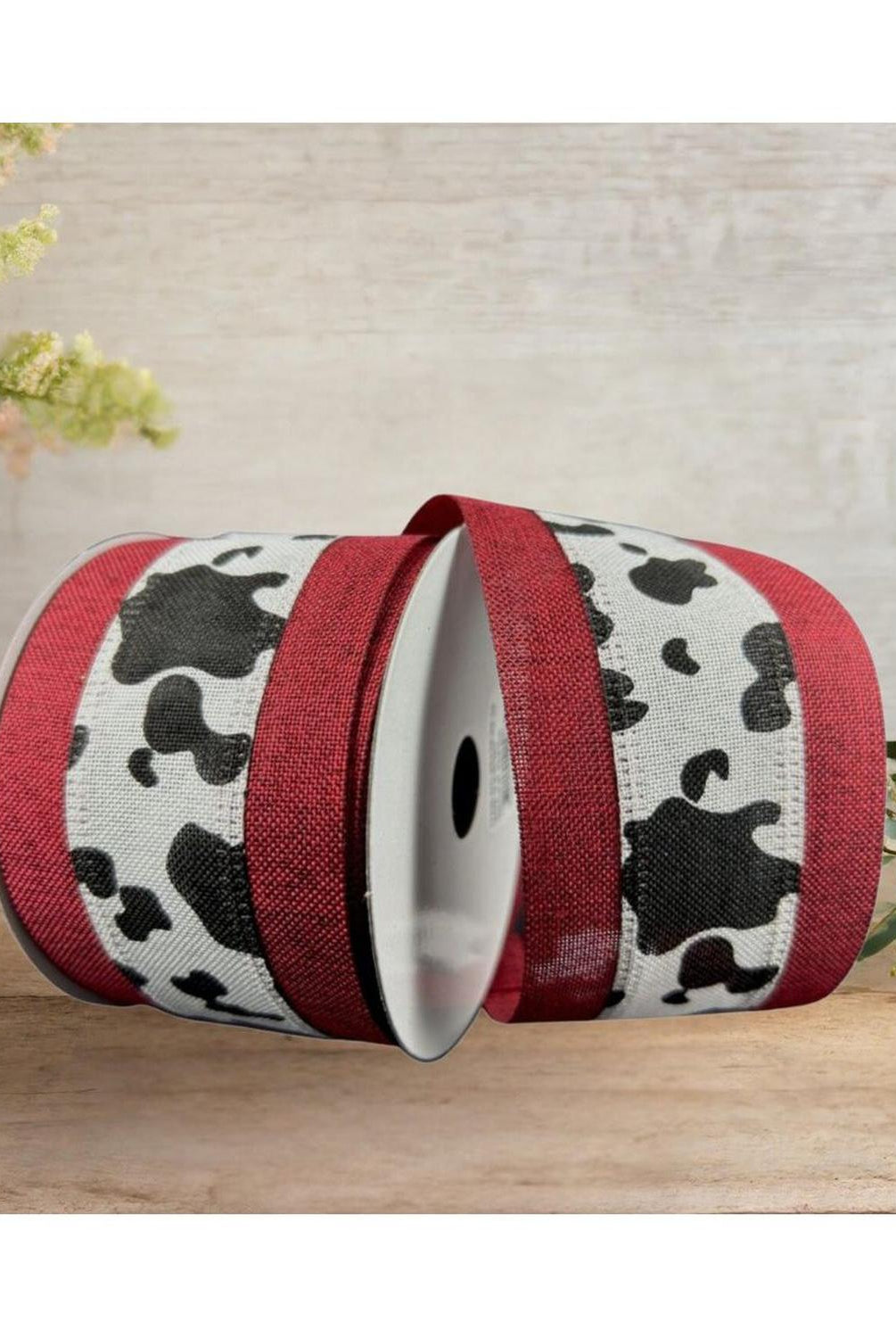 Shop For 2.5" Black Linen Cow Print Ribbon: Dark Red (10 Yards)