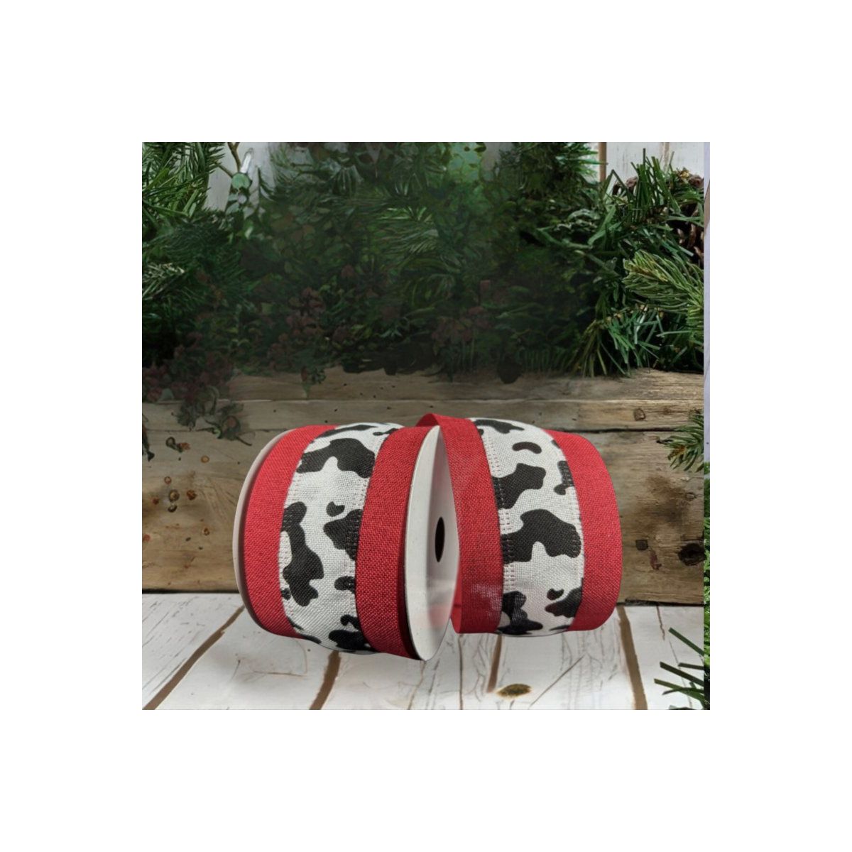 Shop For 2.5" Black Linen Cow Print Ribbon: Red (10 Yards)