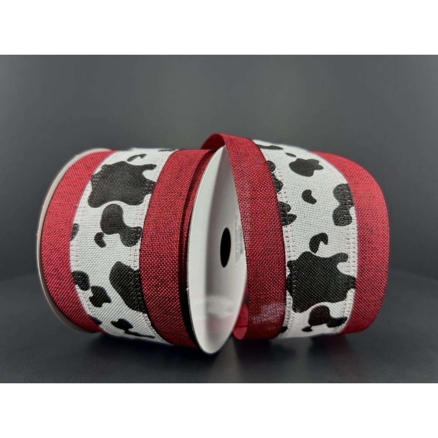 Shop For 2.5" Black Linen Cow Print Ribbon: Dark Red (10 Yards) at Michelle's aDOORable Creations