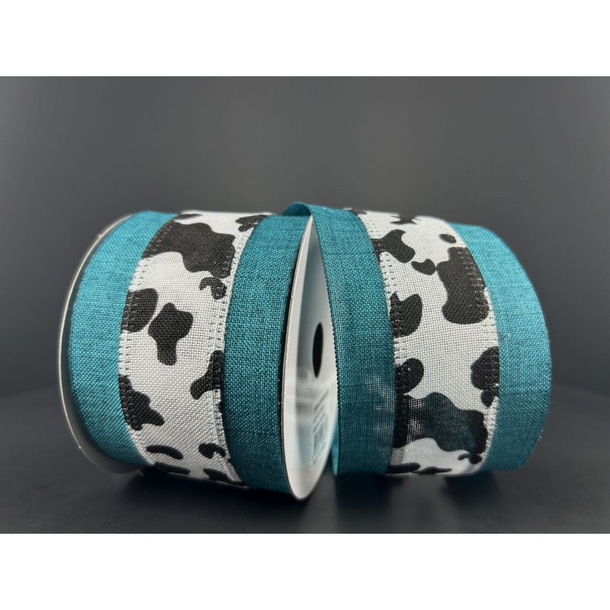 Shop For 2.5" Black Linen Cow Print Ribbon: Teal (10 Yards) at Michelle's aDOORable Creations