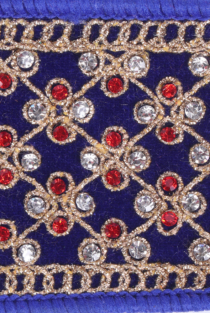 Shop For 2.5" Blue Velvet Gold Trim Red Jewel Ribbon (5 Yards)