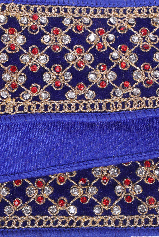 Shop For 2.5" Blue Velvet Gold Trim Red Jewel Ribbon (5 Yards)