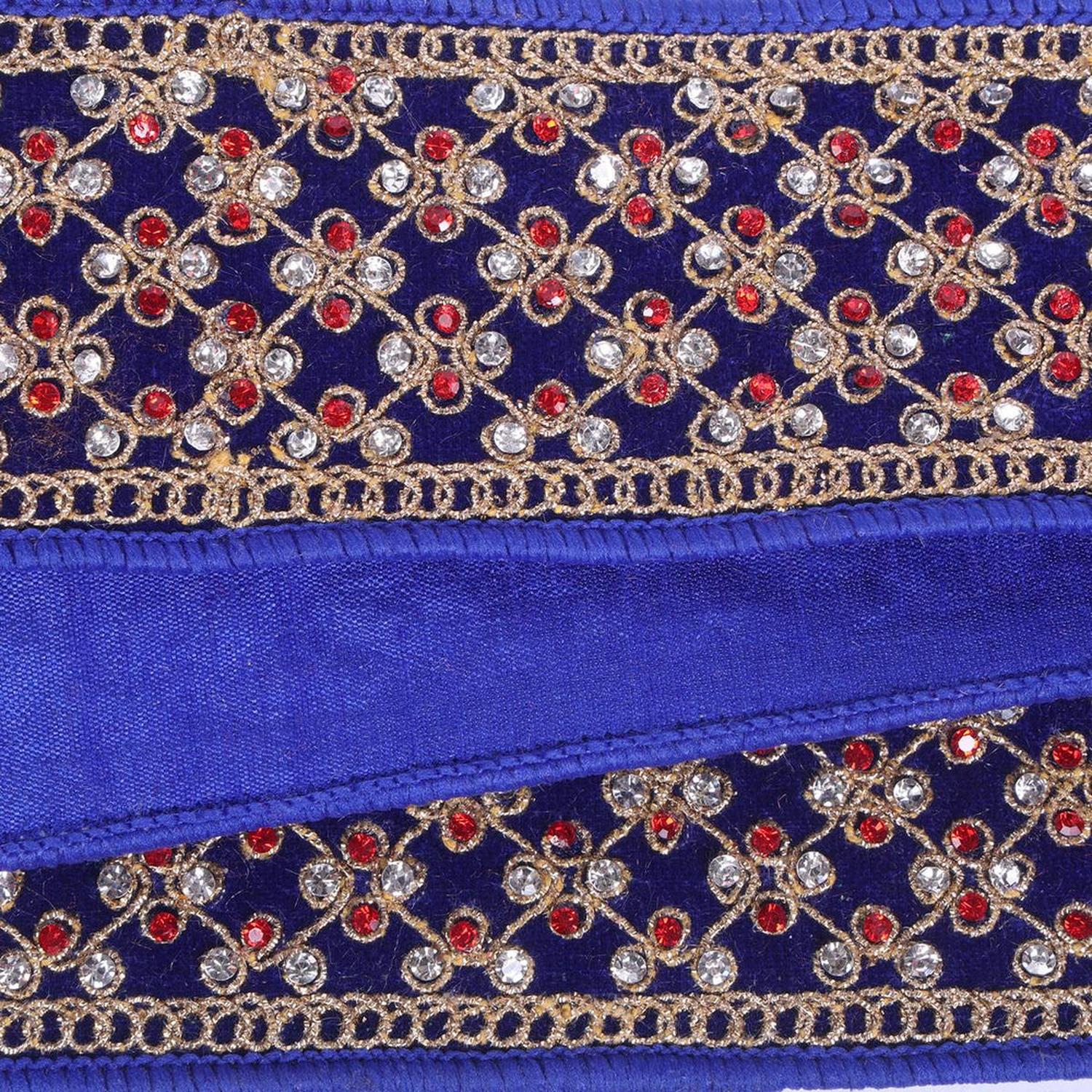 Shop For 2.5" Blue Velvet Gold Trim Red Jewel Ribbon (5 Yards)