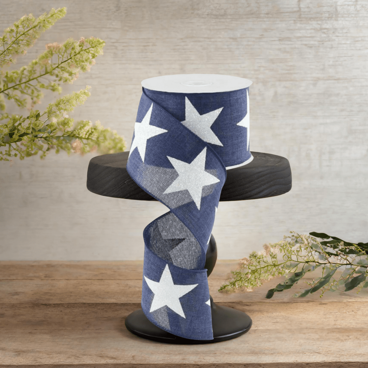 Shop For 2.5" Bold Glitter Star Canvas Ribbon: Navy Blue (10 Yards)