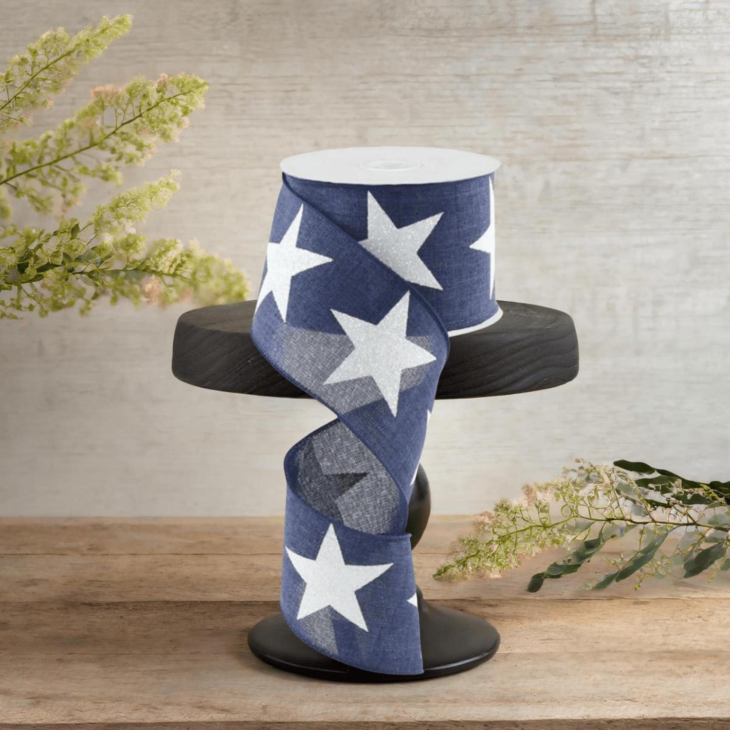 Shop For 2.5" Bold Glitter Star Canvas Ribbon: Navy Blue (10 Yards)