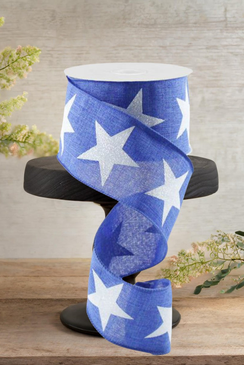 Shop For 2.5" Bold Glitter Star Canvas Ribbon: Royal Blue (10 Yards)