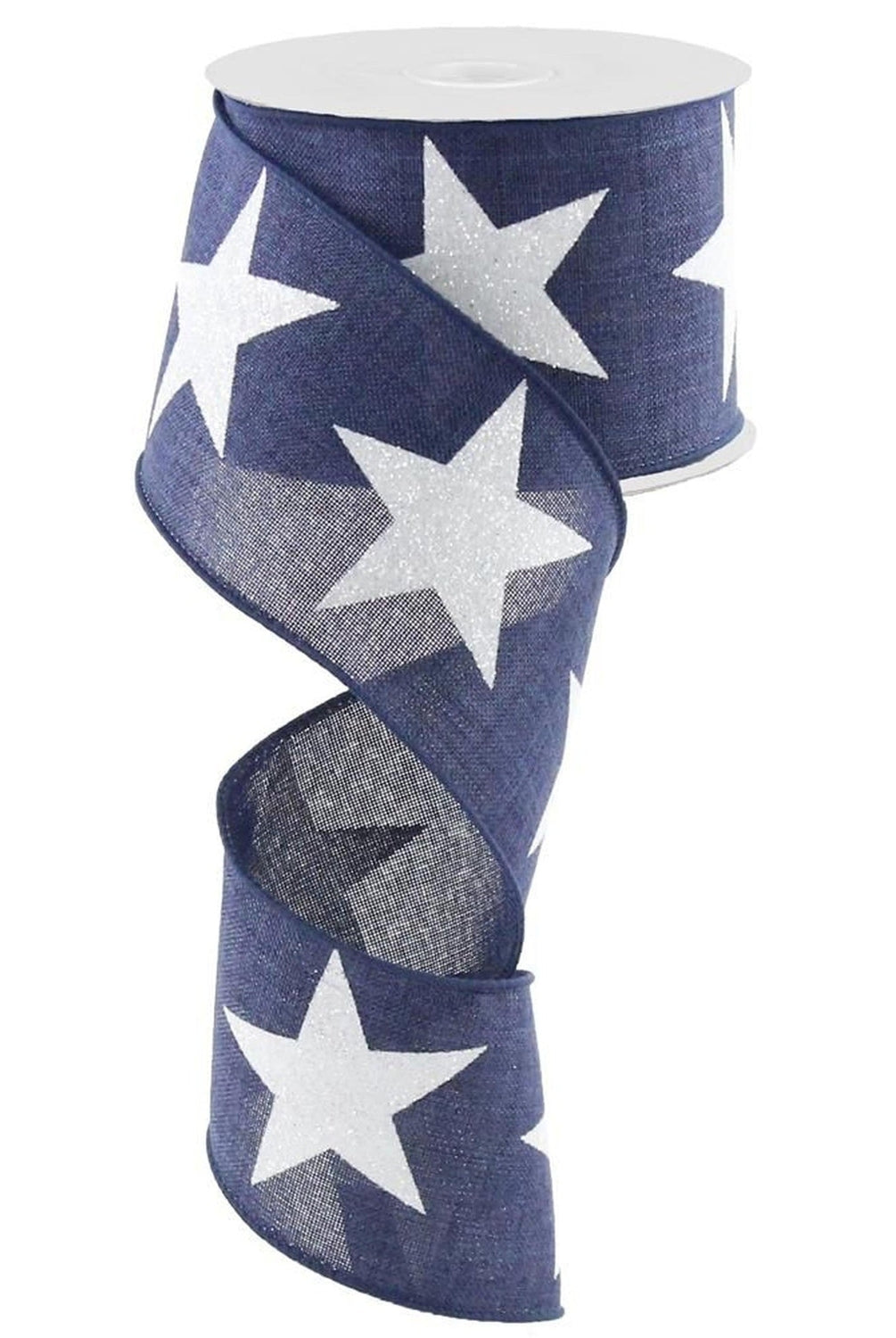 2.5" Bold Glitter Star Ribbon: Navy Blue & White (10 Yards)