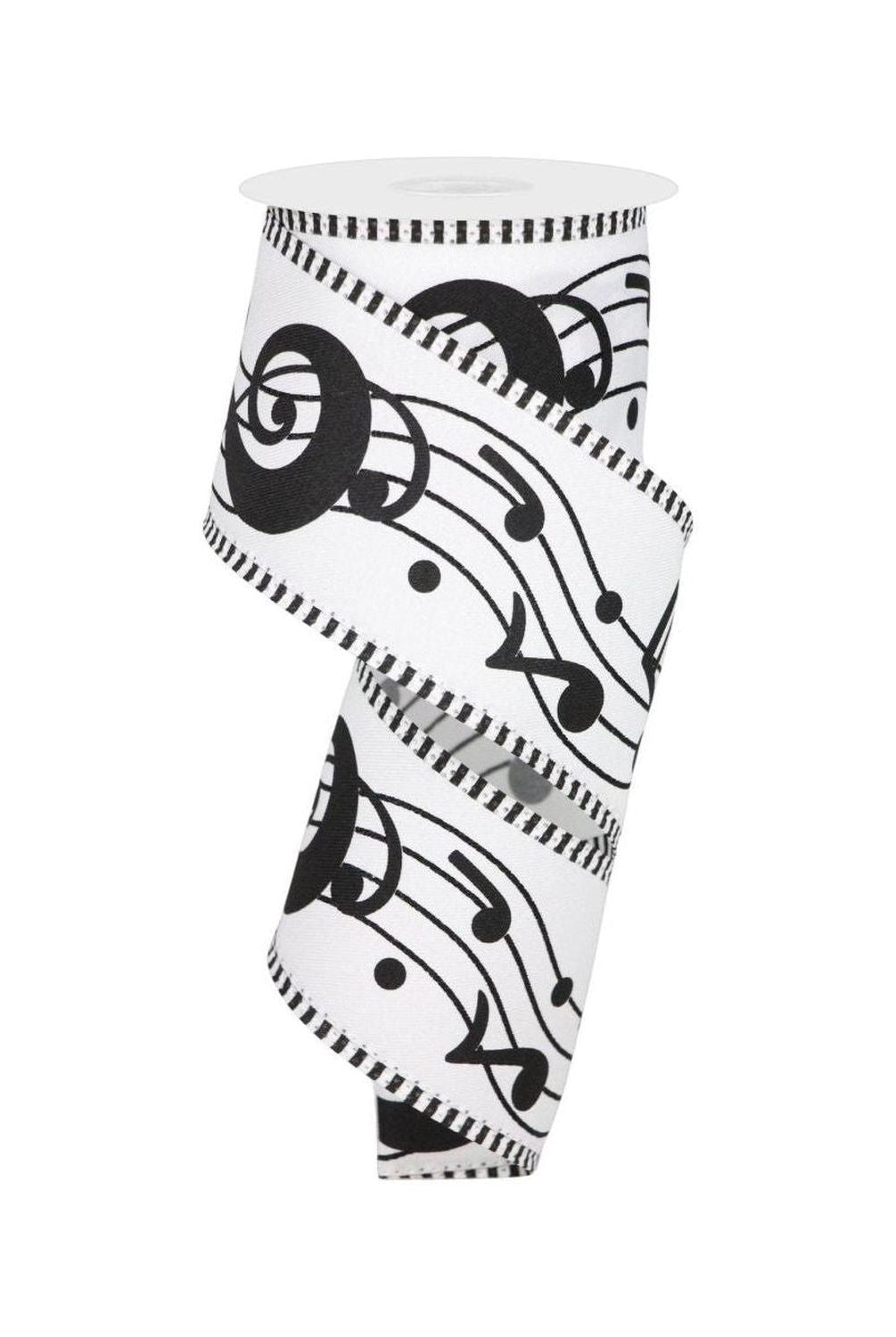 2.5" Bold Music Notes Ribbon: White (10 Yards)