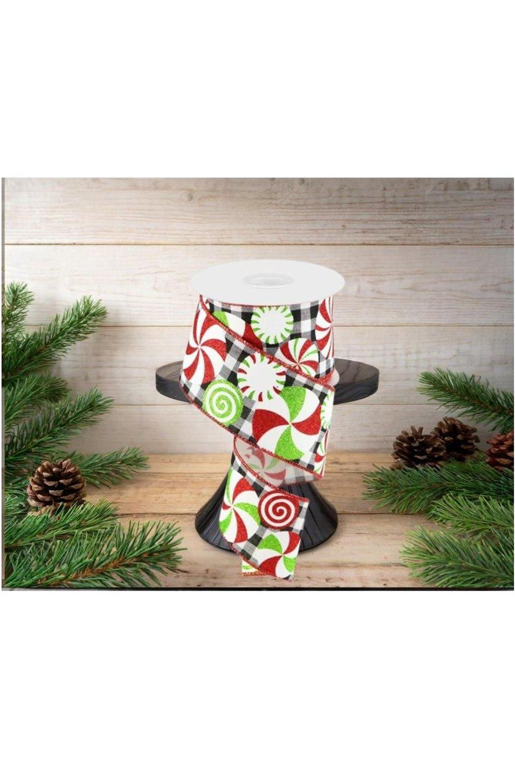 2.5" Bold Peppermint Gingham Ribbon: Black/White (10 Yards)