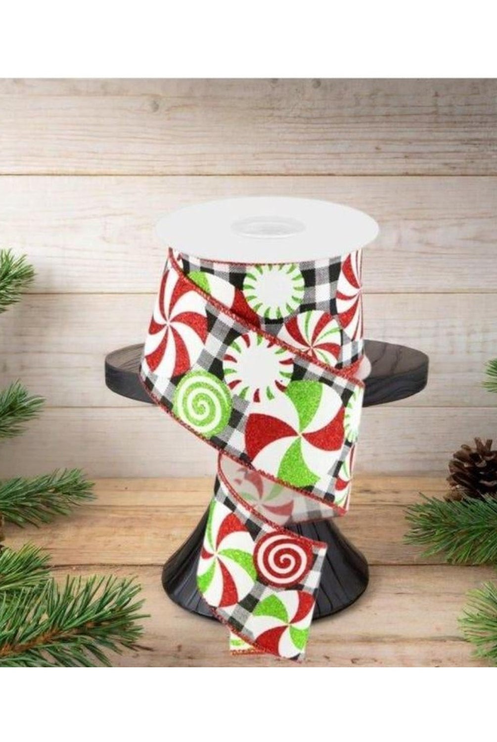 2.5" Bold Peppermint Gingham Ribbon: Black/White (10 Yards)