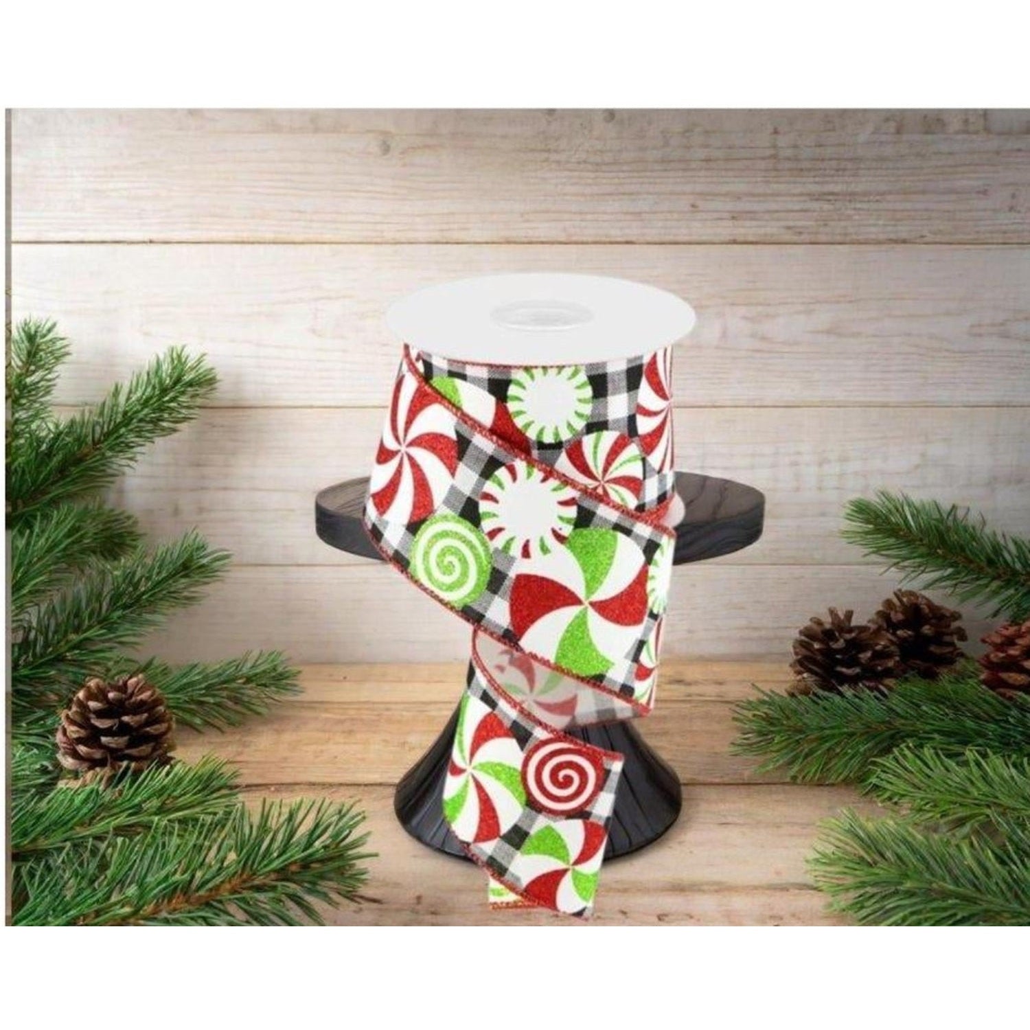 2.5" Bold Peppermint Gingham Ribbon: Black/White (10 Yards)