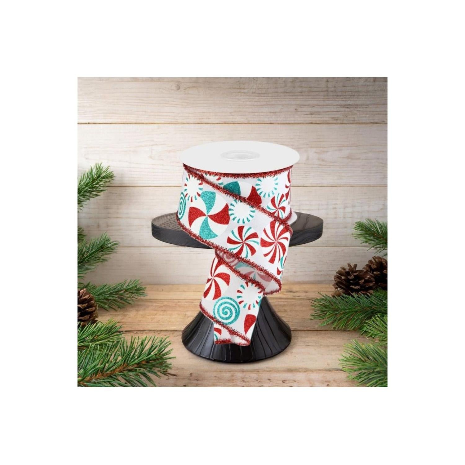 Shop For 2.5" Bold Peppermint Tinsel Ribbon: White (10 Yards)