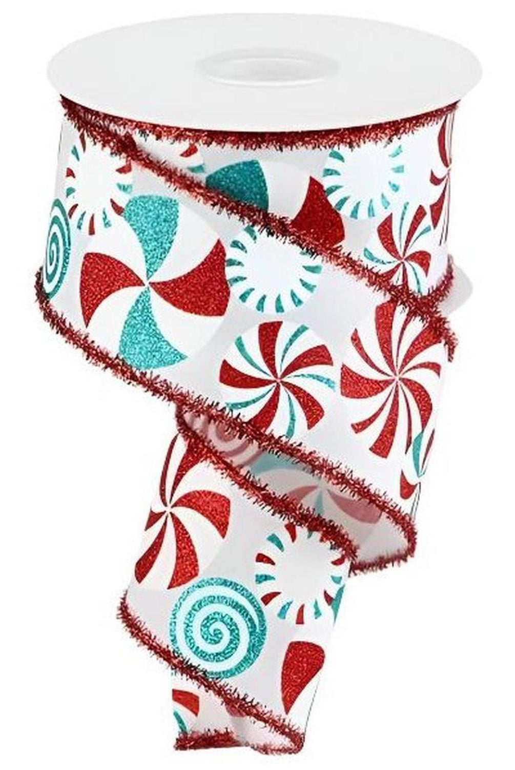 2.5" Bold Peppermint Tinsel Ribbon: White (10 Yards)