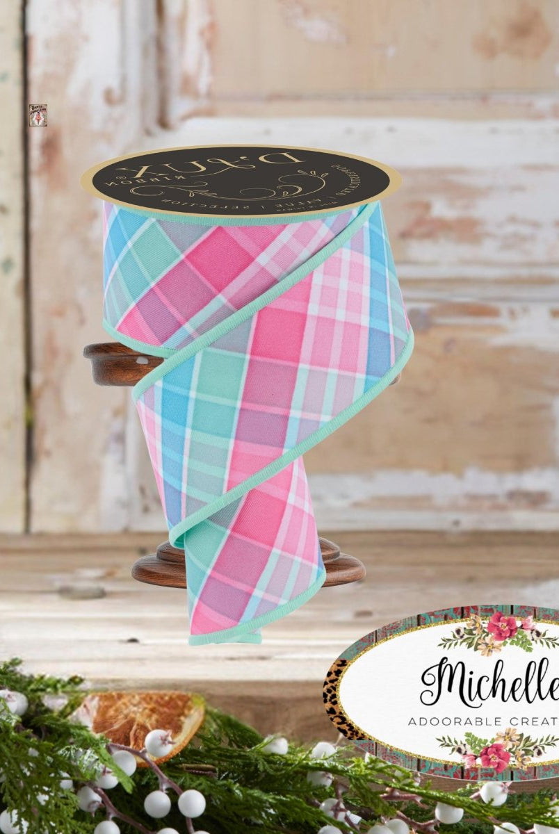 Shop For 2.5" Bold Plaid Fused Ribbon: Light Teal (10 Yards)